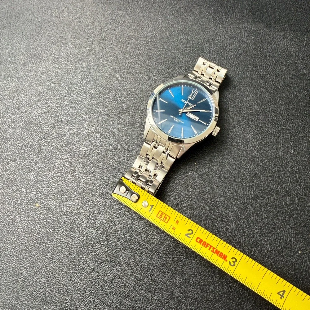 Armitron 20/5491SV Men's Blue Dial Day/Date Silver Tone Watch New Battery